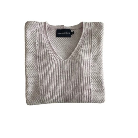 Calvin Klein Jeans Women M Pink Sleeved Pullover V neck Relaxed Fit Sweater Top - Picture 5 of 15